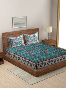 Rajasthan Decor - Bottle Multi-Color Floral Print Cotton King Bedsheet with 2 Pillow Covers