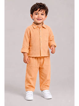 MASHUP - Cotton Muslin Shirt & Pants Co-Ord Set for Boys - Orange