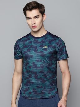 Alcis - Men Blue Green Camouflage Print Slim Fit T-shirt