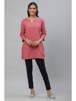Aurelia - Pink Short Kurti with Blue Stripes