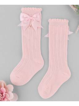 KIDLINGSS - Bow & Pearl Applique Socks - Pink