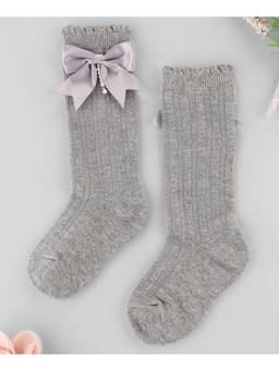 KIDLINGSS - Bow & Pearl Applique Socks - Grey