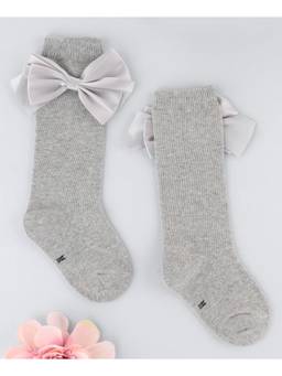 KIDLINGSS - Satin Bow Applique Socks - Grey