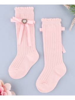 KIDLINGSS - Bow & Heart Applique Socks - Pink