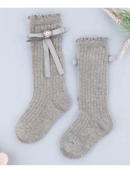 KIDLINGSS - Bow & Heart Applique Socks - Grey