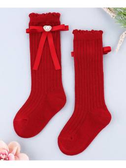 KIDLINGSS - Bow & Heart Applique Socks - Red