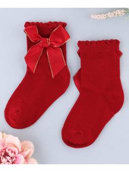 KIDLINGSS - Glittered Bow Applique Socks - Red