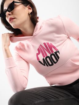 Campus Sutra - Women Pink Printed Regular Fit Sweatshirt with Hooded Neck for Winterwear
