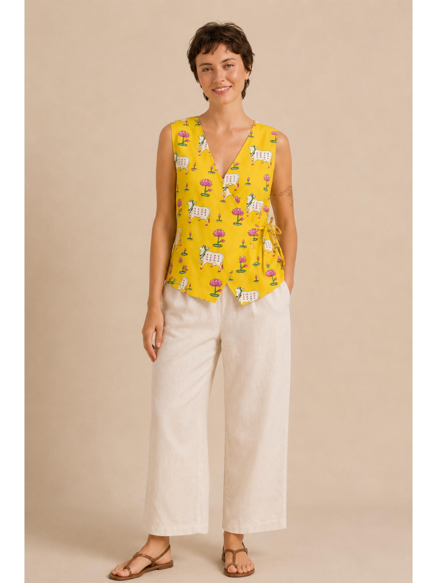 Pichwai Print Yellow Top-picture-15