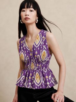 The NARI by SUGERCANDY - Women's Purple Ikat Print Sleeveless Top