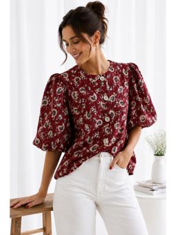 The NARI by SUGERCANDY - Women's Maroon Paisley Print Cotton Top