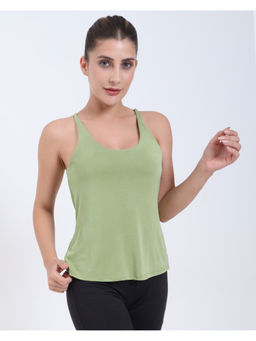 RYZ - Swoosh Padded Cross-Back Knot Blot Wrap Green Tank Top