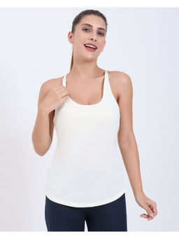 RYZ - Swoosh Padded Cross-Back Knot Blot Wrap White Tank Top