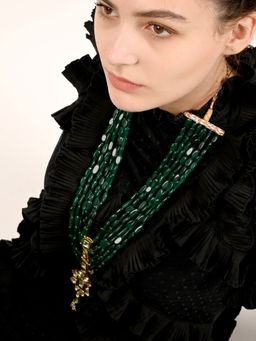 Odette - Emerald Green Multi Layered Kundan Necklace