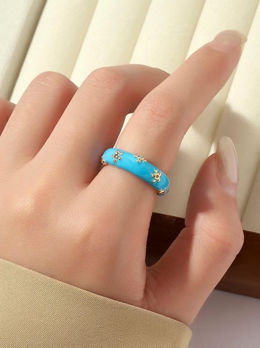 Salty Gem Line Contrast Adjustable Ring - Blue