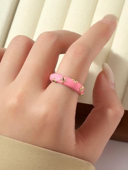 Salty - Gem Line Contrast Adjustable Ring - Pink