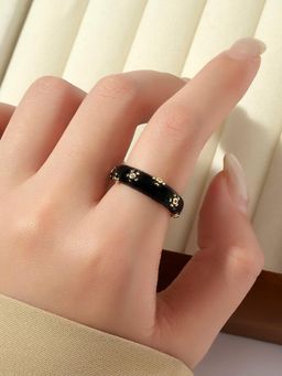 Salty - Gem Line Contrast Adjustable Ring - Black