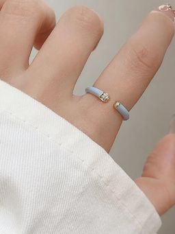 Salty - Maribel Blue Enamel Crystal Gold Adjustable Ring