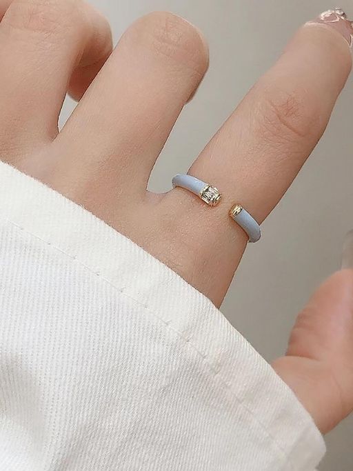 Salty Maribel Blue Enamel Crystal Gold Adjustable Ring
