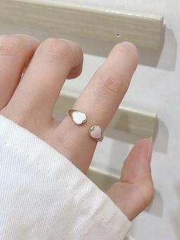 Salty - Adele Peach And White Enamel Heart Gold Adjustable Ring