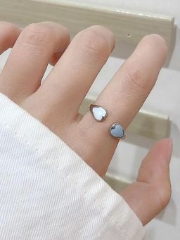 Salty - Adele Blue And White Enamel Heart Silver Adjustable Ring