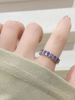 Salty - Halley Tennis Silver Purple Adjustable Ring