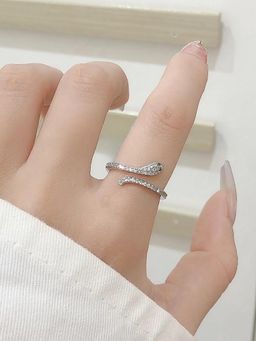 Salty - Mini Serpent Studded Silver Adjustable Ring