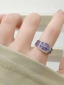 Salty - Cherish Crystal Silver Purple Stone Adjustable Ring