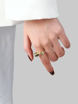 Salty - Gold-Plated Bow Studded Adjustable Ring