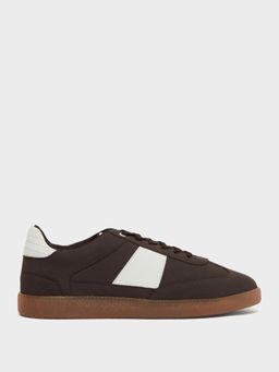 Styli - Men Cut and Sew Suede Fabric Lace Up Sneakers - Brown