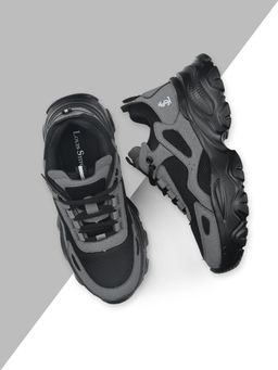 Louis Stitch - Women Black and Grey Comfortable Lace-Up Sneakers