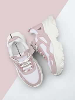 Louis Stitch - Women Pink and White Comfortable Lace-Up Sneakers