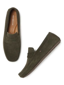 Tommy Hilfiger - Solid Khaki Leather Loafers - Brown