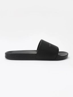 Tommy Hilfiger - Logo Black Pu Sliders - Black