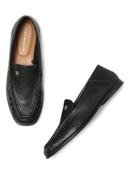 Tommy Hilfiger - Solid Black Leather Loafers - Black