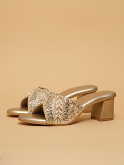 ERIDANI - Tvisha Gold Embroidered Sandal Heels