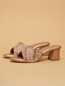 ERIDANI - Tvisha Rosegold Embroidered Sandal Heels