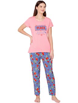 Bodycare - Womens Modal Spandex Printed T-Shirt & Pyjama BSLS14005 Pink (Set of 2)