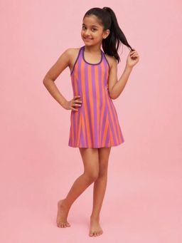 LYCOT - Multi Color Girl Striped Halter Swimsuit Dress with Attached Shorts