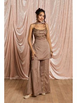 Saanjh by Lea - Olivia Champagne Embellished Kurti with Sharara and Dupatta