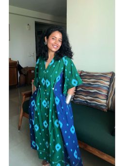 Babhru - Green Ikat Print Maxi Dress