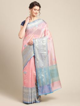 Banarasi Silk Works - Mulberry Woven Saree Pink with Unstitched Blouse
