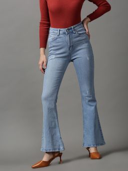 SHOWOFFFF - Women's Low Distress Bootcut Blue Denim Jeans