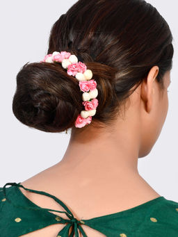 Silvermerc Designs - Pink White Bridal Hair Bun Vine