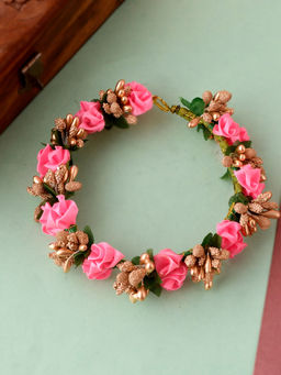 Silvermerc Designs - Women Pink and Gold Toned Embellished Hair Bun