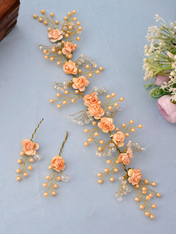 Silvermerc Designs - Bridal Hair Tiara and Pin Artificial Beads Hair Ornament (Set Of 3)