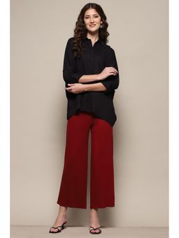 Biba - Maroon Viscose Blend Solid Palazzo