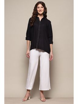 Biba - White Viscose Blend Solid Palazzo