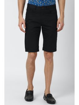 Peter England - Men Black Solid Regular Fit Casual Shorts