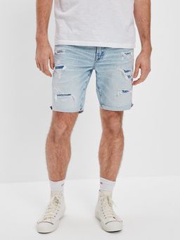 American Eagle - Men Blue Air Flex+ 9 Inches Ripped Denim Shorts